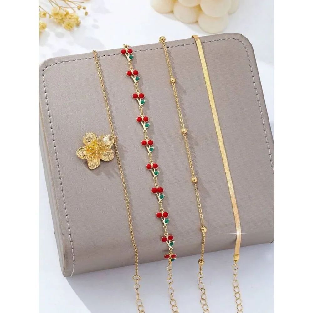 Gold Layered Anklet Set with cherry R635 - Picture 3 of 3